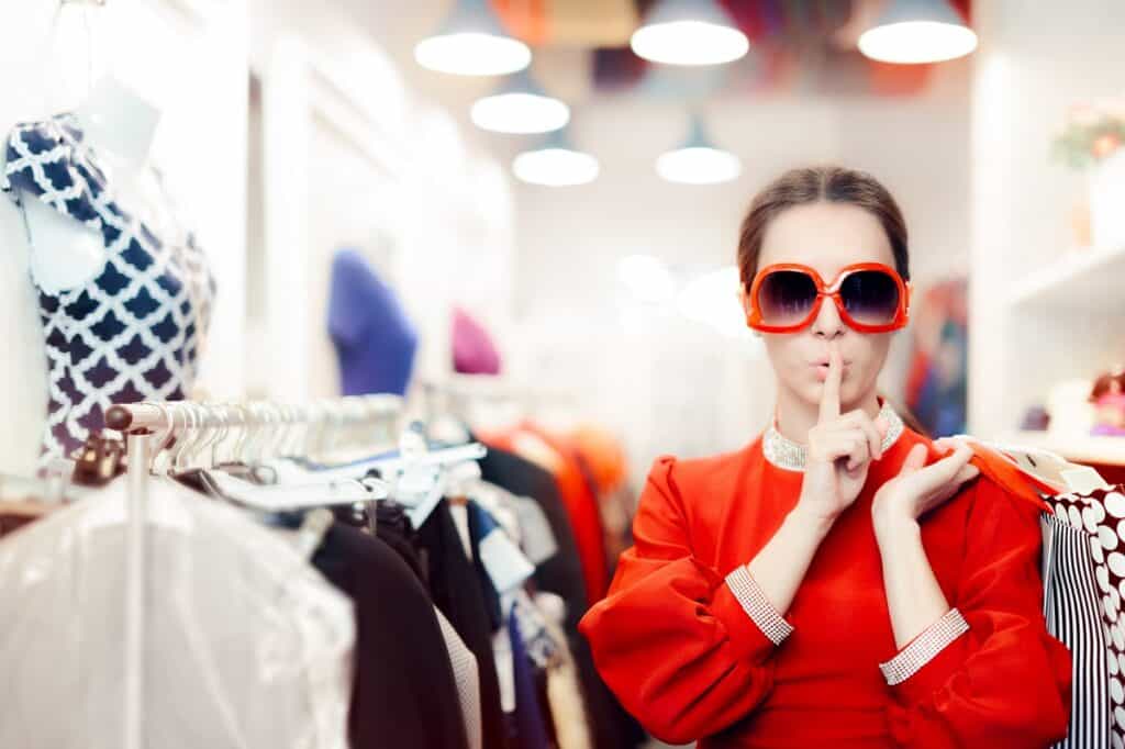 A woman mystery shopping in a department store.
