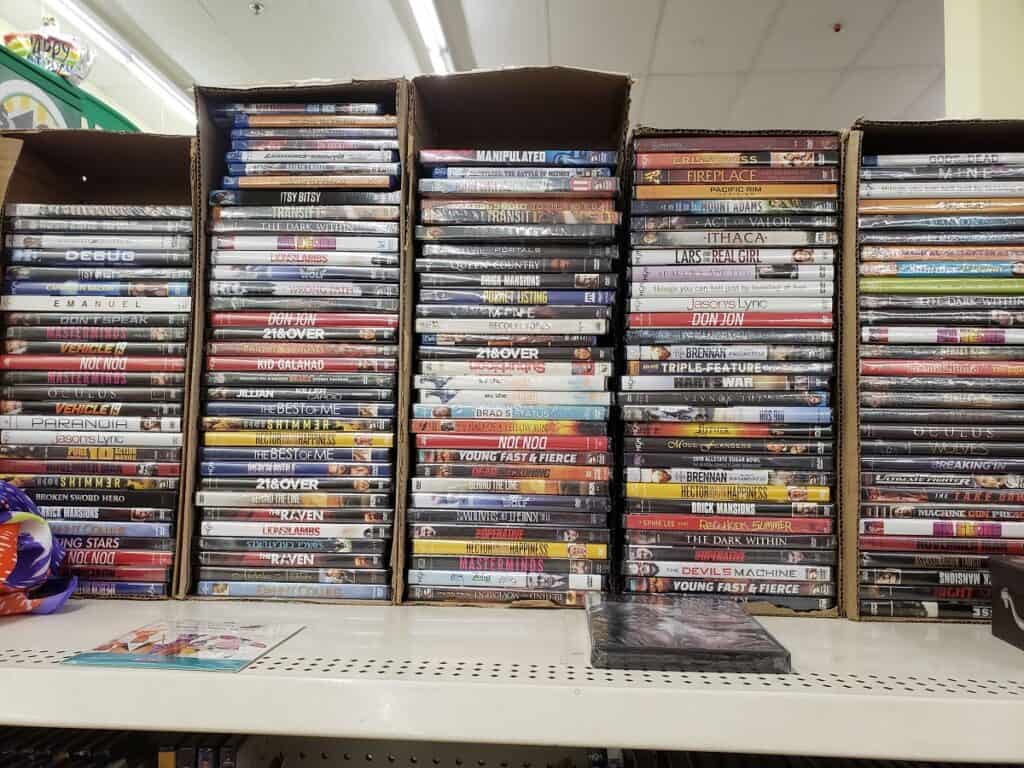 A variety of DVDs at Dollar Tree.