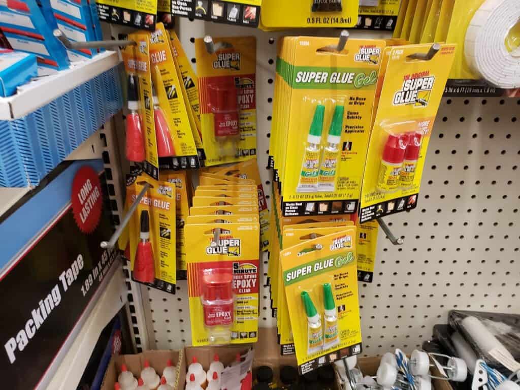 Super glue for sale at the Dollar Tree.