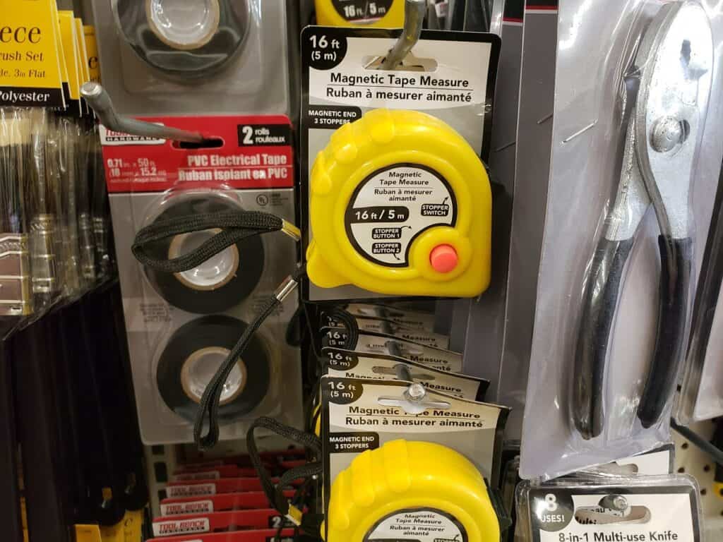 Tape measures at the Dollar Tree.