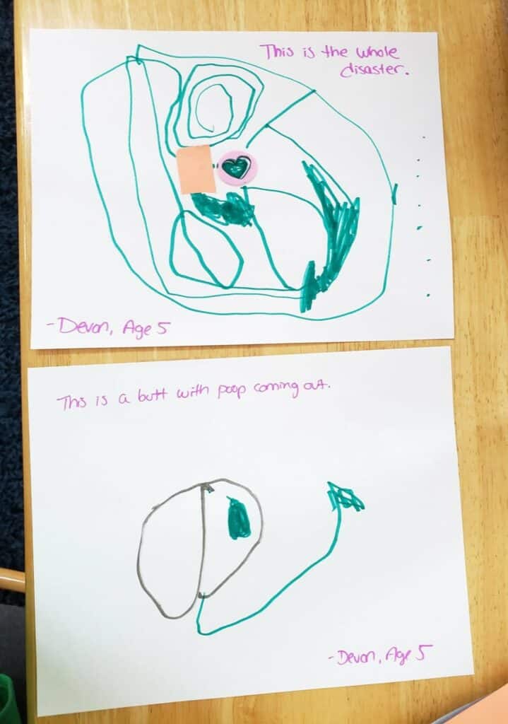 Examples of funny pictures a child drew.